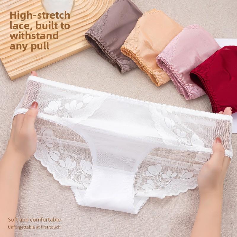 Big Size Lady Summer Sexy Lace Hollow Jacquard Seamless Breathable Triangle Briefs