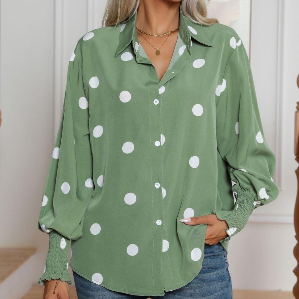 

IHUASU Women s Polka Dot Print Lantern Sleeve Shirt Women s Long Sleeve Blouse Tops XXL світло-зелений колір