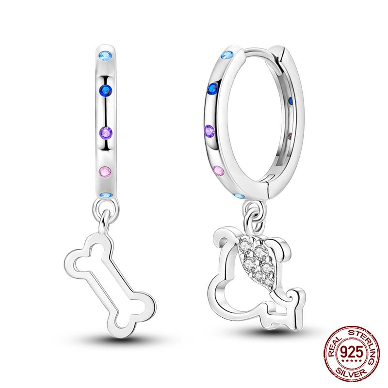 Charms Double Hoop Earrings For Women 100% 925 Silver Cubic Zircon Heart Star Moon Earrings Elegant Birthday Jewelry Gifts