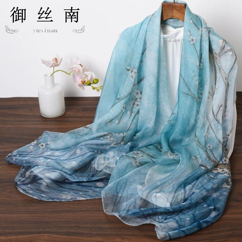 Spring Summer Women Large-size Printed Beach Shawls Muslim Hijabs Travel Thin Sunscreen Scarf/Scarves 100% Silk Beach Scarf