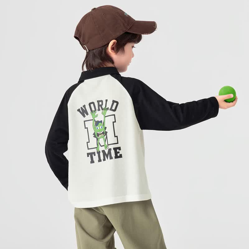Boys' Little Monster Print Raglan Polo T-Shirt
