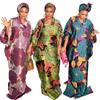 Afrikanisches Übergrößen Damen Ethno-Print Langes Roben- & Kopftuch-Set