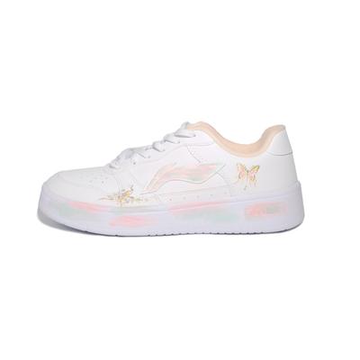 Li Ning Floating Boat Slip Resistant Abrasion Resistant Low Top Skateboard Shoes Women's White Pink Green Yellow AGCS420-6(Team747-)