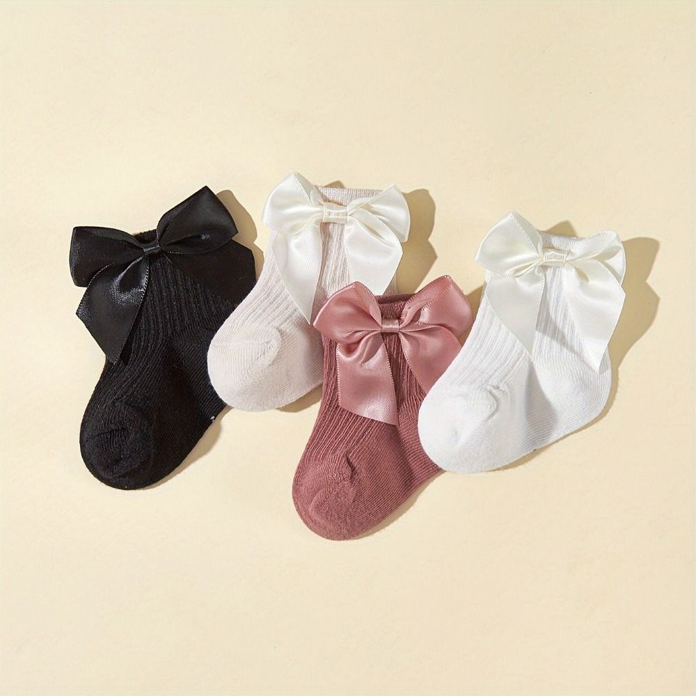 8Pairs Breathable Baby Cotton Socks Bowknot Infant Solid Socks Toddle Short Tube Socks  Gifts