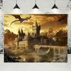 2D Plane, 1 Medieval Castle and Dragon Background Fabric, Suitable for Fantasy-themed Decoration, for Indoor and Outdoor Use