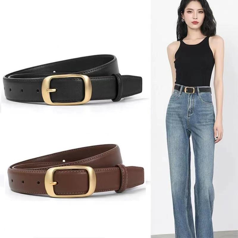 Stylish Women's Leather Belt 2024 New Version Simple Design For Jeans In Black Coffee And White