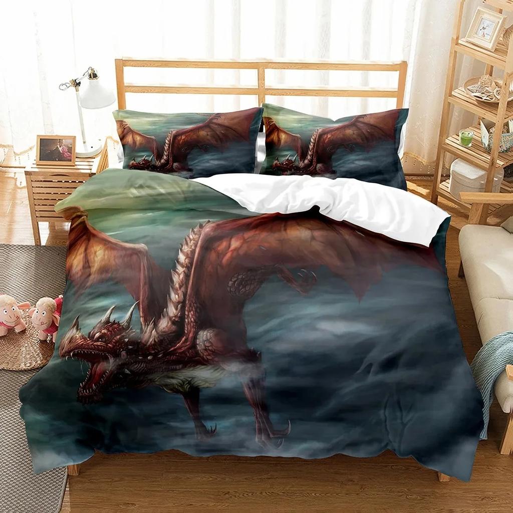 Cartoon Dragon Duvet Cover Set Fly Dragon Wild Animal Comforter Cover for Kids Boys Men Bedding Set Lightweight Soft Quilt Cover