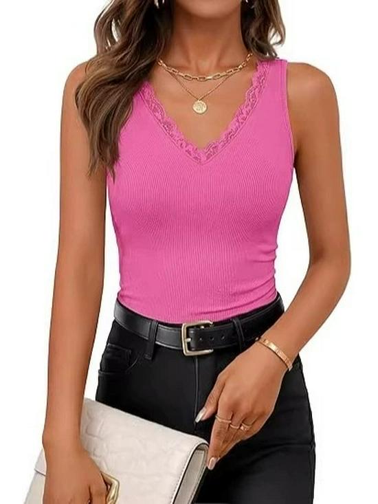 Women's 2026 V-neck Lace Trim Ribbed Knit Sleeveless Camisole