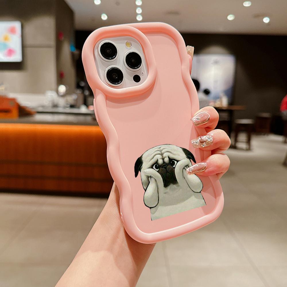 

Мягкий чехол для телефона Macaron Big Wave для iPhone 11 12 13 14 15 Pro Max Samsung A13 A53 A14 A24 A54 A55 Xiaomi Redmi Note 13, чехол NY1 Animal Cute Мопс Tecno Spark 8C(Spark 9) розовый