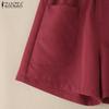 ZANZEA Women Casual Elastic Waist Loose Summer Shorts with Two Pockets