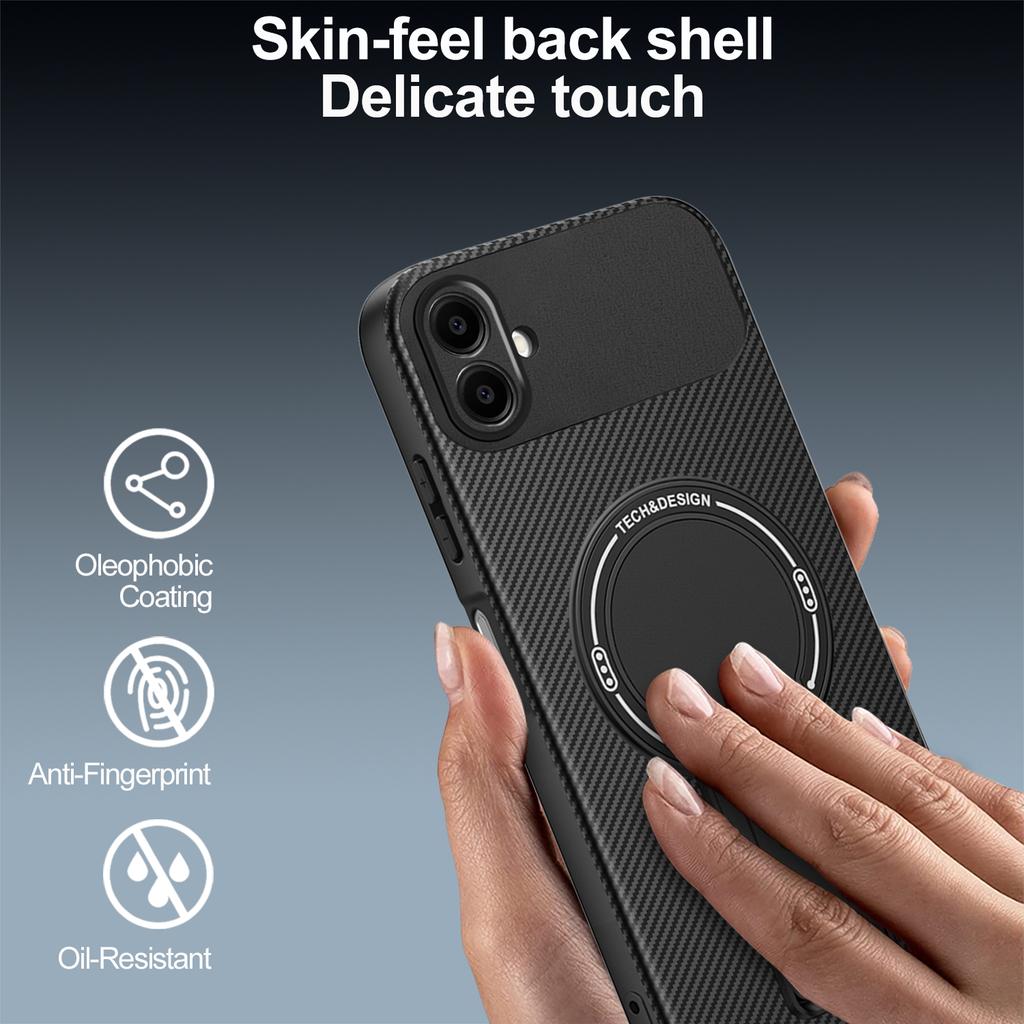 For Samsung Galaxy A06 4G Case with Kickstand Carbon Fiber Texture PC+TPU Phone Cover