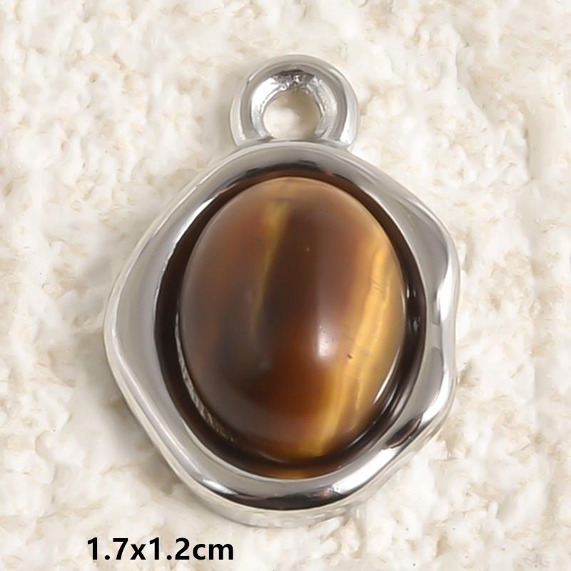 2pcs Vintage Tiger Eye Pendant Sun Oval Round Silver Color Stainless Steel Charms For Jewelry Making Supplies Real Natural Stone