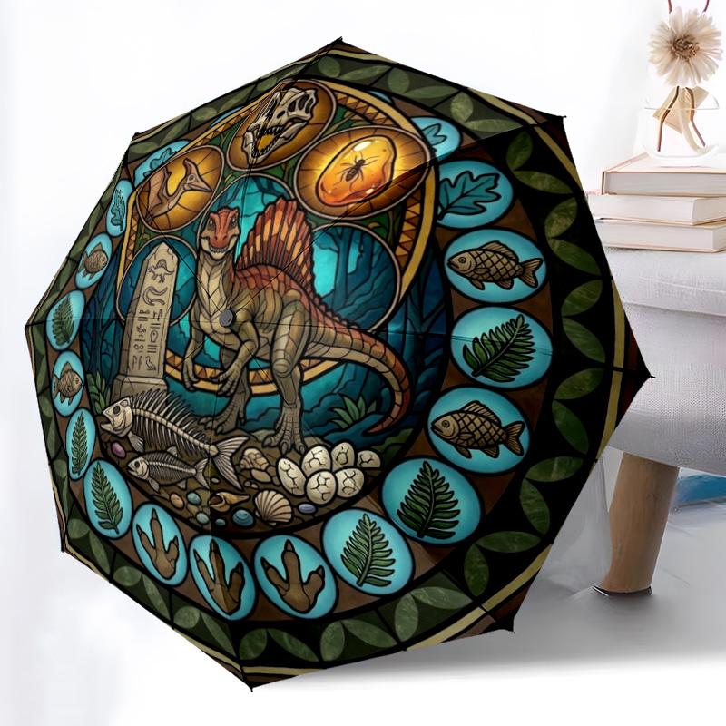 Prehistoric Glass pattern umbrella, portable and foldable design, 8 ribs, a casual accessory for Halloween, Christmas, and birthday gifts.