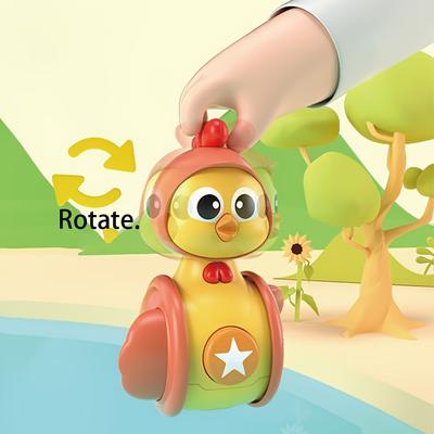 1 Peça Galinha Galo Giratório de Desenho Animado, Brinquedo Educativo para Crianças, Deslizador Calmante para Bebês Engatinharem, Brinquedo de Plástico Ativado por Pressão para Crianças Pequenas