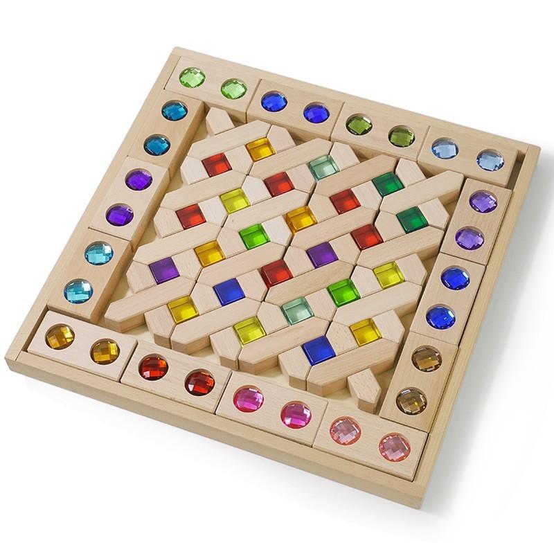 Rainbow Building Block Mandala Translucent Diamond Matching Color Castle Building Block Interior Creative Ornaments Stacking Music Toys