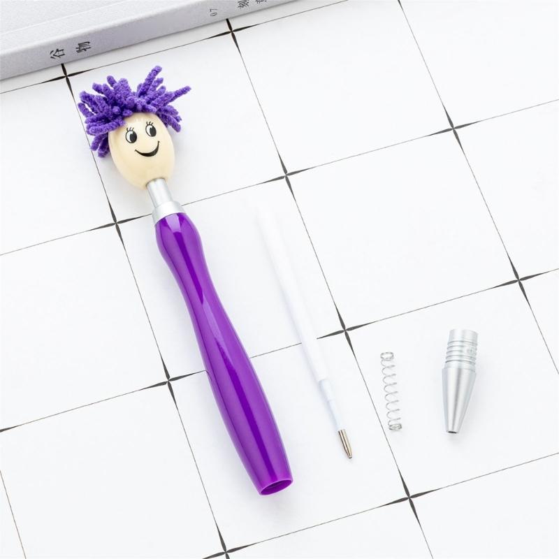 6pcs 1.0mm Mop Head Pen Retractable Ballpoint Pen with Plush Hair Smooth Writing Pen School Office Supplies for Teacher