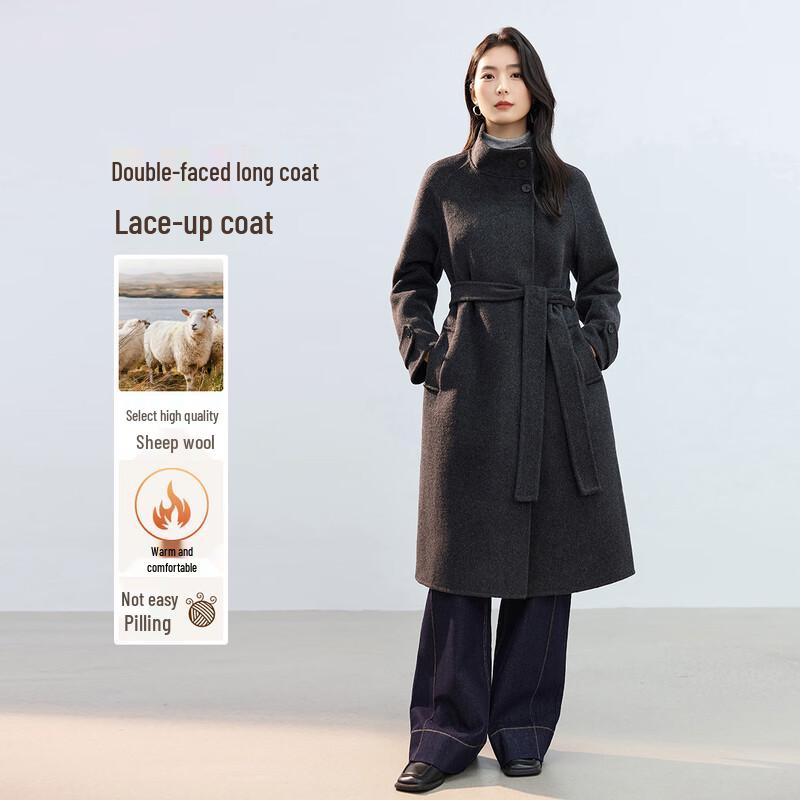 

Handu Yishe Women s 2025 Stand Collar Double-Faced Wool Blend Coat S