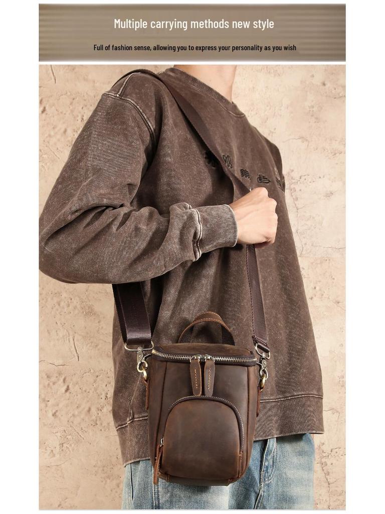 2025 Men's Vintage Leather Crossbody Bucket Bag - Casual Outdoor Shoulder Bag