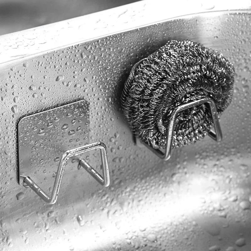 Suport pentru bureți pentru chiuvetă de bucătărie din oțel inoxidabil 1-6 bucăți, suport autoadeziv pentru uscare, raft, cârlige de perete de uz casnic, organizator de depozitare