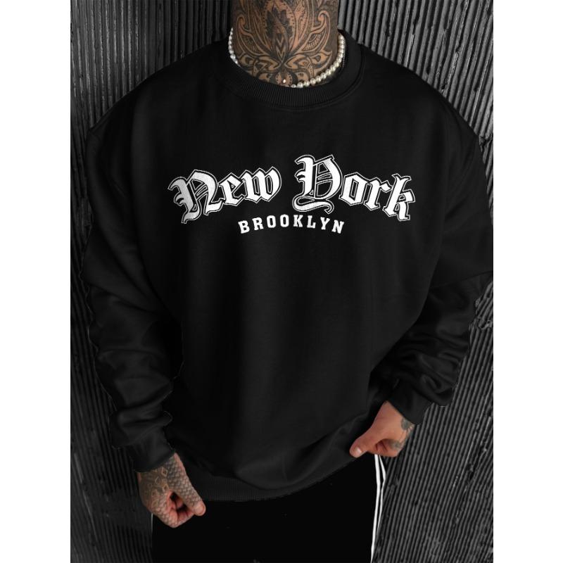 Men's Brooklyn Streetwear Round Neck Sweatshirt For Autumn Winter, Comfortable Warm And Ideal Gift.