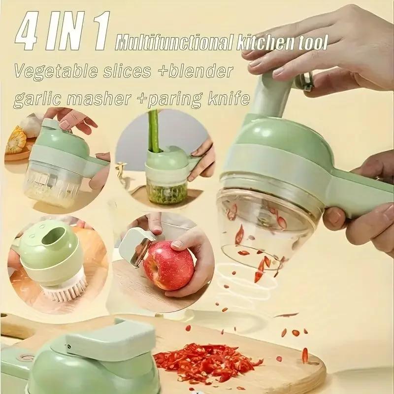1PC-Multi-function 4 in 1 Electric Vegetable Cutter Slicer Garlic Masher Garlic Cutter Garlic Press