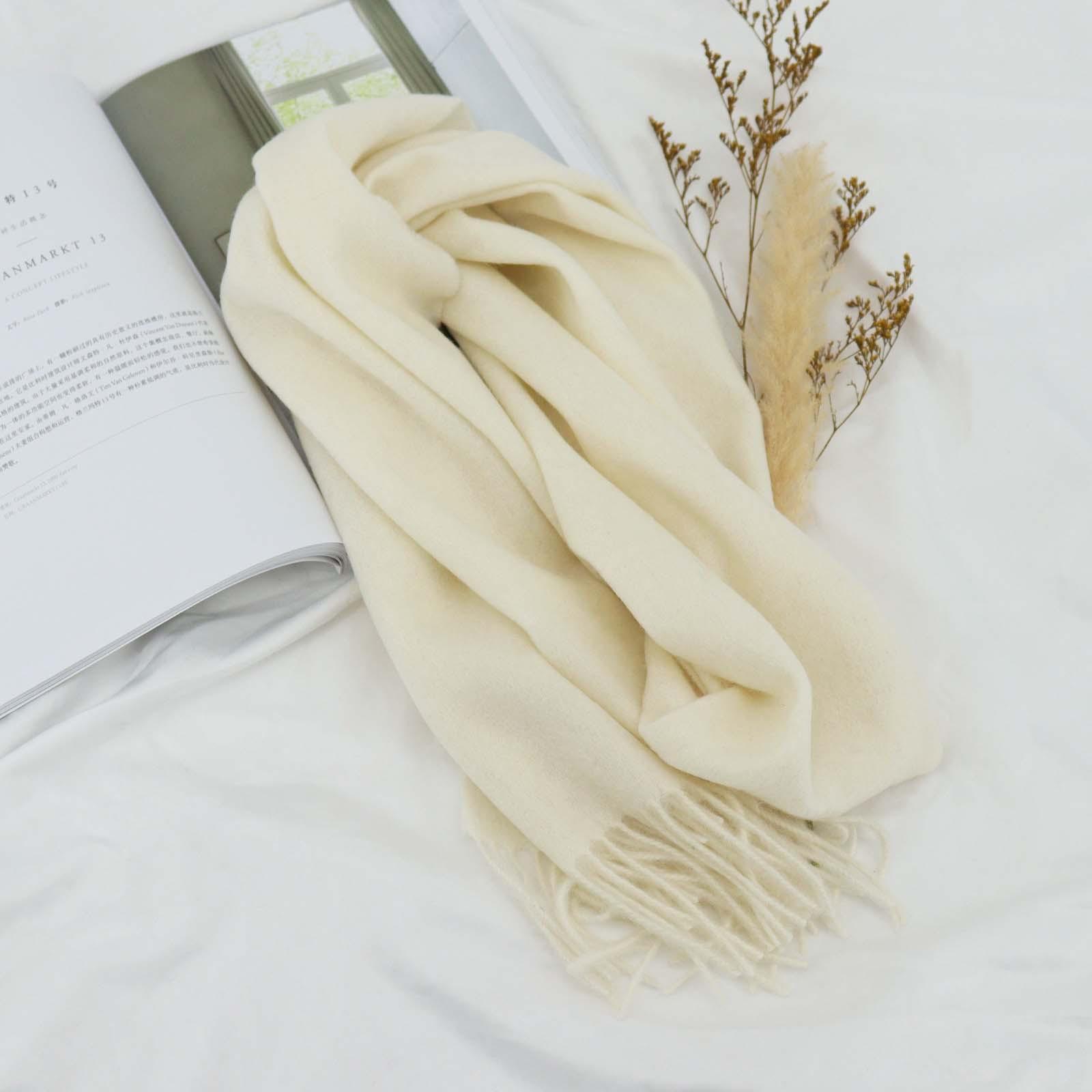 

Осенне-зимний новый однотонный простой 100% шерстяной шарф женский атмосферный высококачественный универсальный шарф мужская шаль 180*30cm белый