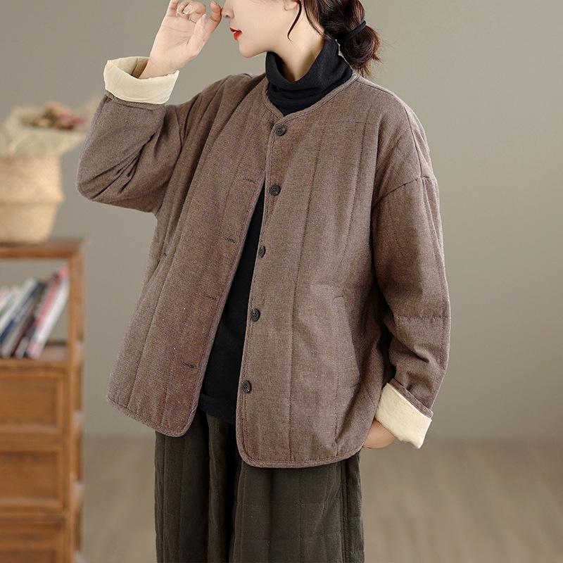 

2025 Winter Quilted Cotton-Linen Jacket - Thick, Warm Outerwear XL коричневий