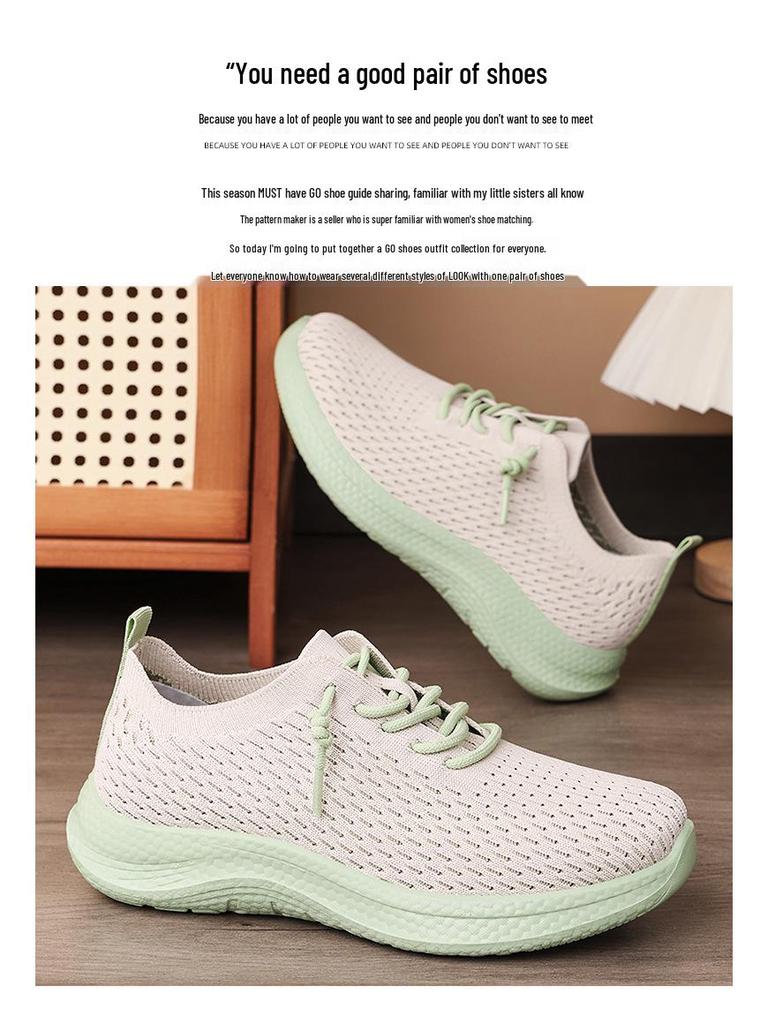 Women's Summer Breathable Fly-Knit Lace-Up Sneakers - Soft Sole Casual Style
