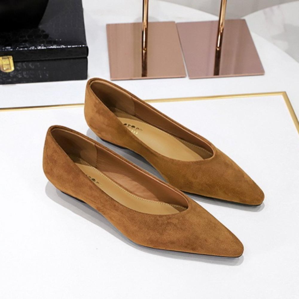 Elegant Woman Heeled Shoes Stylish Simple Women's Shoes Comfortable Suede Pointed Head Shallow Mouth Low Heel Single Shoes