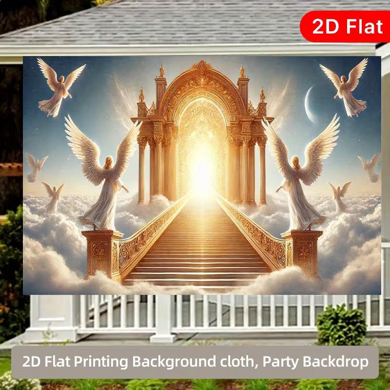 2D Himmels Pforte Kulisse, Goldene Treppe & Engel Fotografie Banner