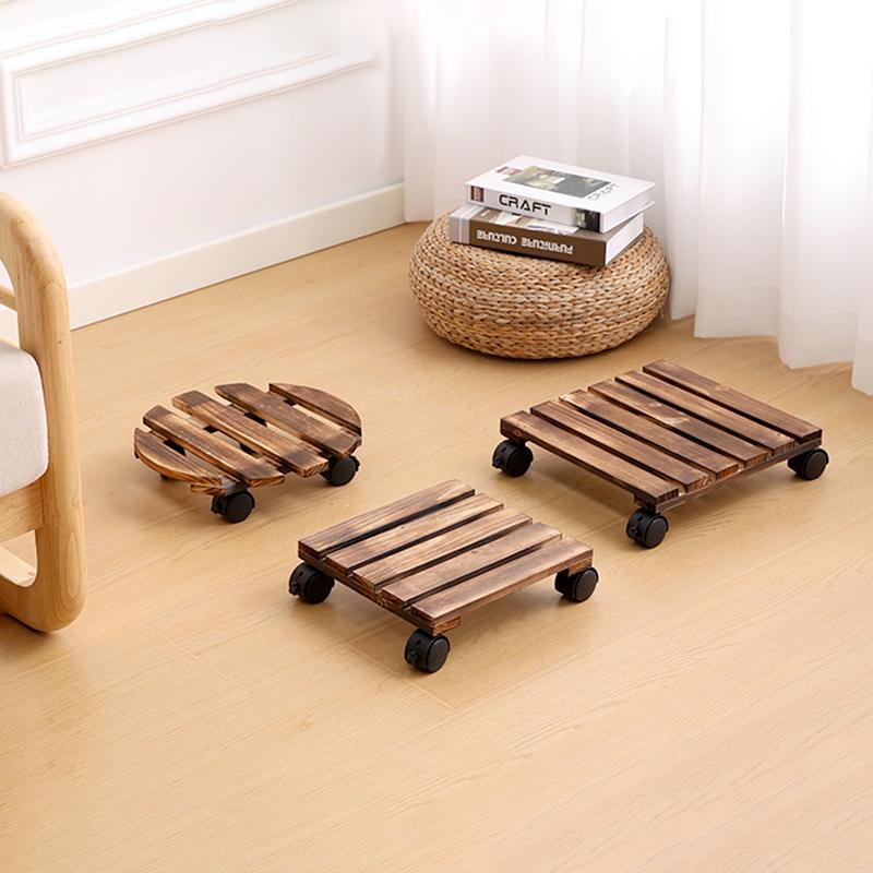 1PC Wooden Heavy-Duty Planter Tray Base Movable Square/Round for Indoor/Outdoor Dolly Rollers Cart Plant Rolling Cart
