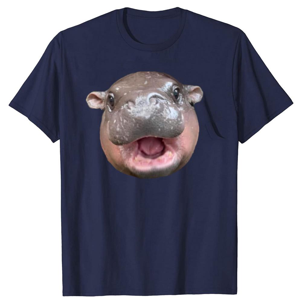 Funny Moo Deng Bouncy Pig The Cute Baby Hippo Face Cotton T-shirts Men Fashion Casual Tshirt Loose Oversized Streetwear T Shirt