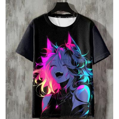 Men's T-shirt Anime Sexy Beauty 3D Printed T-shirts Harajuku Tees Short Sleeved Tee Loose Oversized Men Clothing Tops Streetwear
