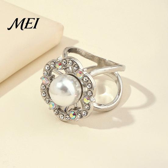 Shiny Scarf Ring Retro Flower Ring, Faux Pearl Rhinestone Clip, Electroplated Elegant Decorative Silk Holder for Women Neckerchiefs Shawls Shirts