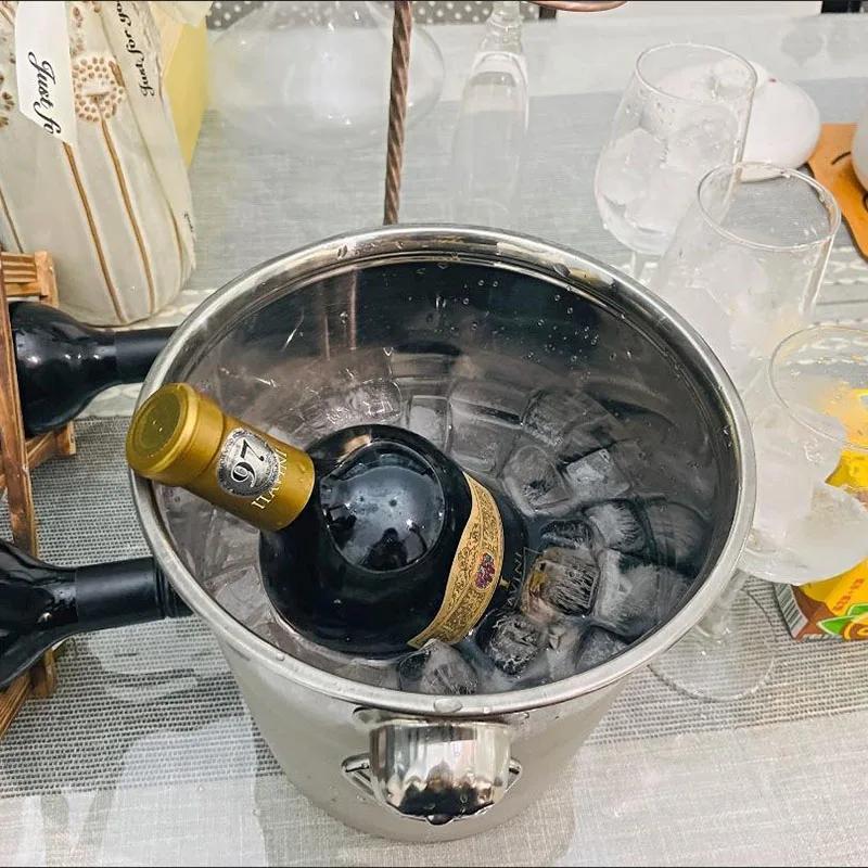 Bar Kitchen Stainless Steel Ice Buckets for Beer Wine Champagne Storage Cooling Bucket Portable Cooler Party Whiskey Chiller Ins