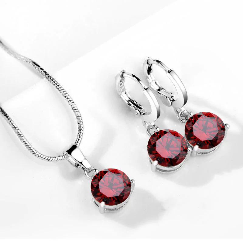 Minimalist Fashion Round Multicolor Zircon Necklace And Earring Set Elegant Women Jewelry