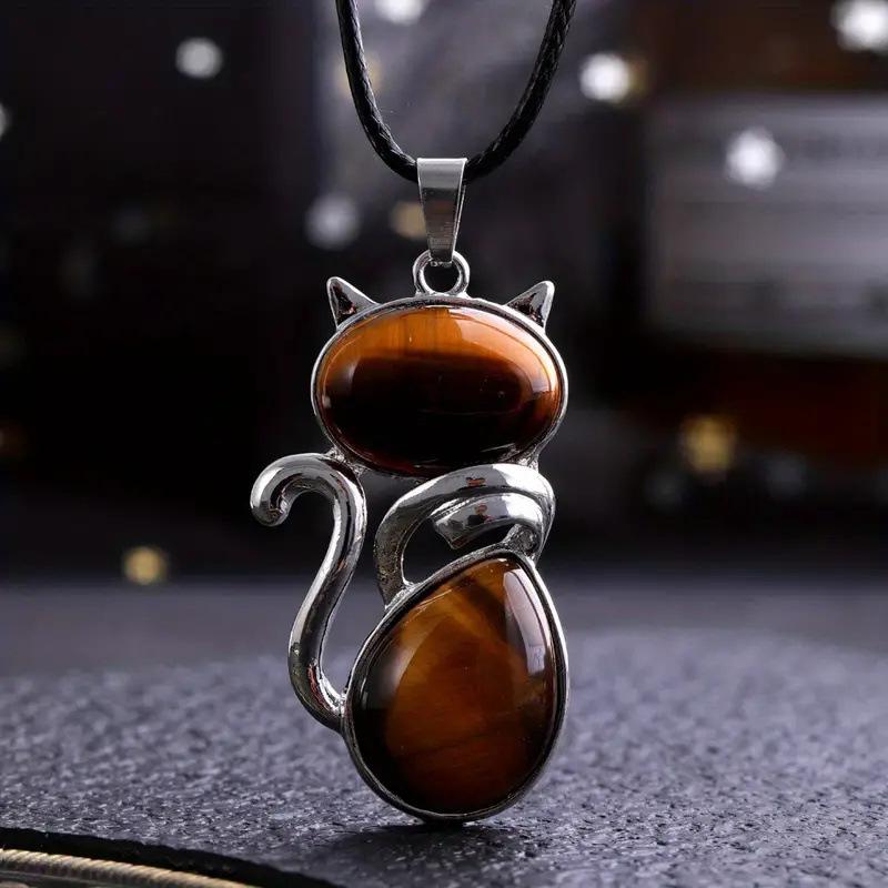 Natural Crystal Pendant, Cat Shaped, Inlaid with Amethyst, Pendant Necklace, Jewelry, Accessories, Etc