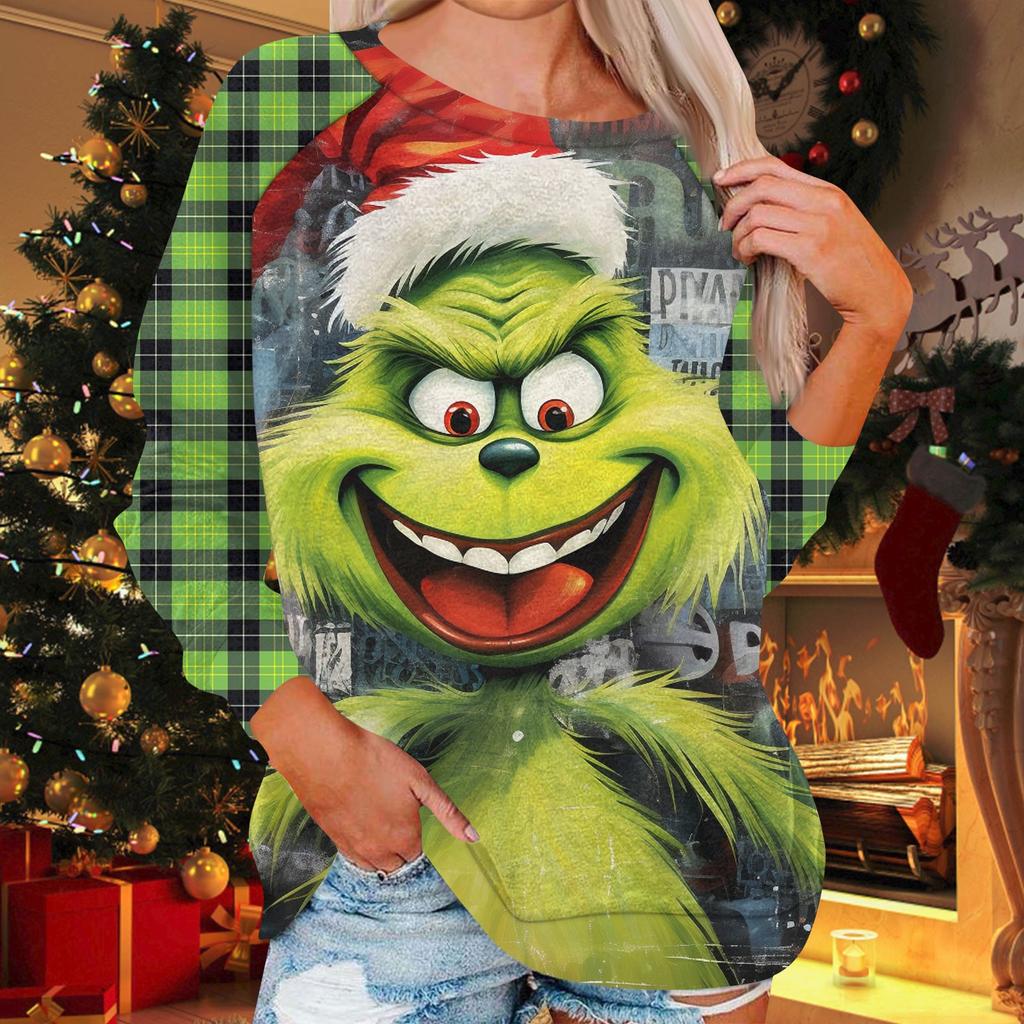 Damenmode, lässig, Rundhalsausschnitt, Langarm, Weihnachtsdruck, Raglanärmel, Sweatshirt-Oberteil