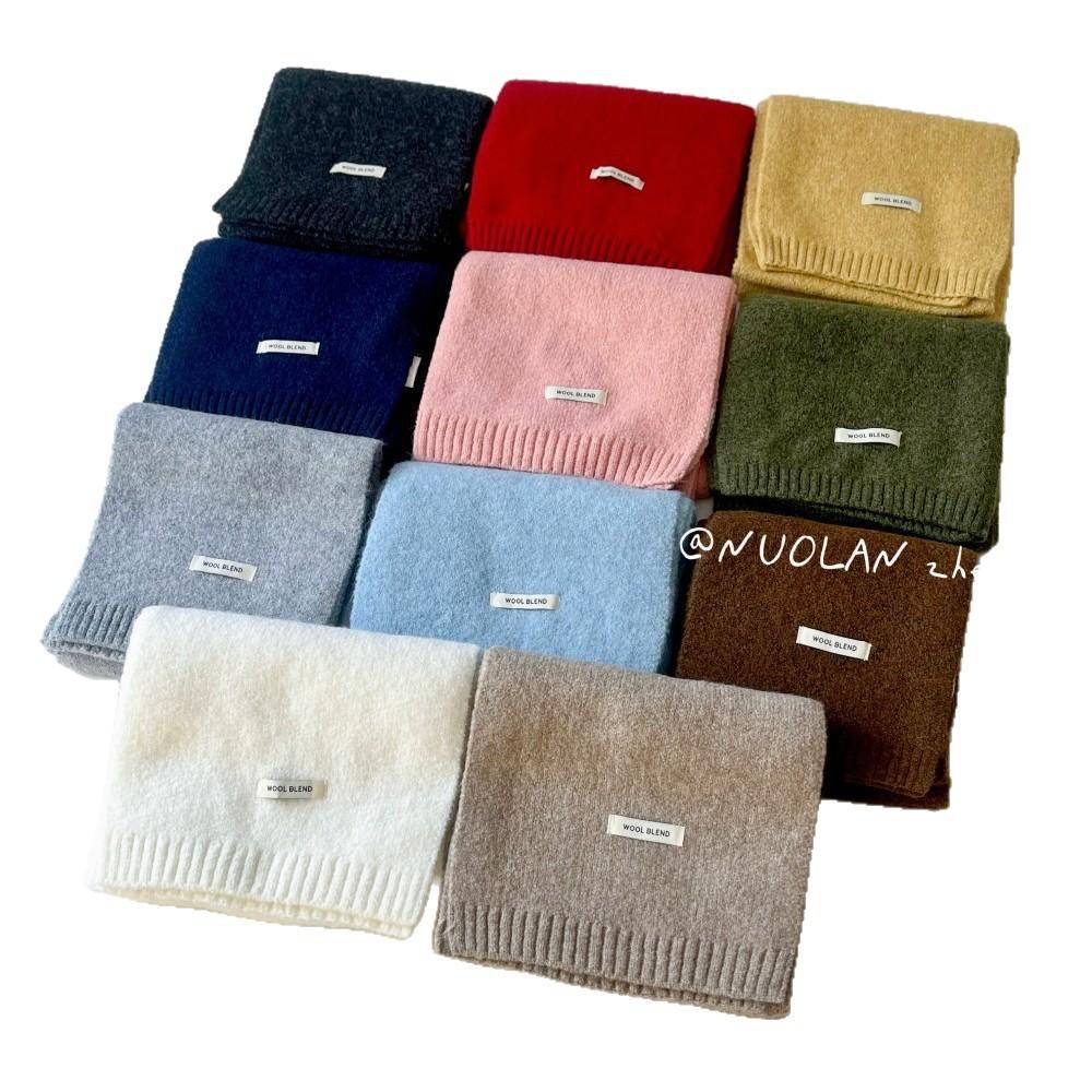 Solid color atmosphere versatile soft waxy wool blended knitted scarf women's autumn and winter white student wool scarf wholesale