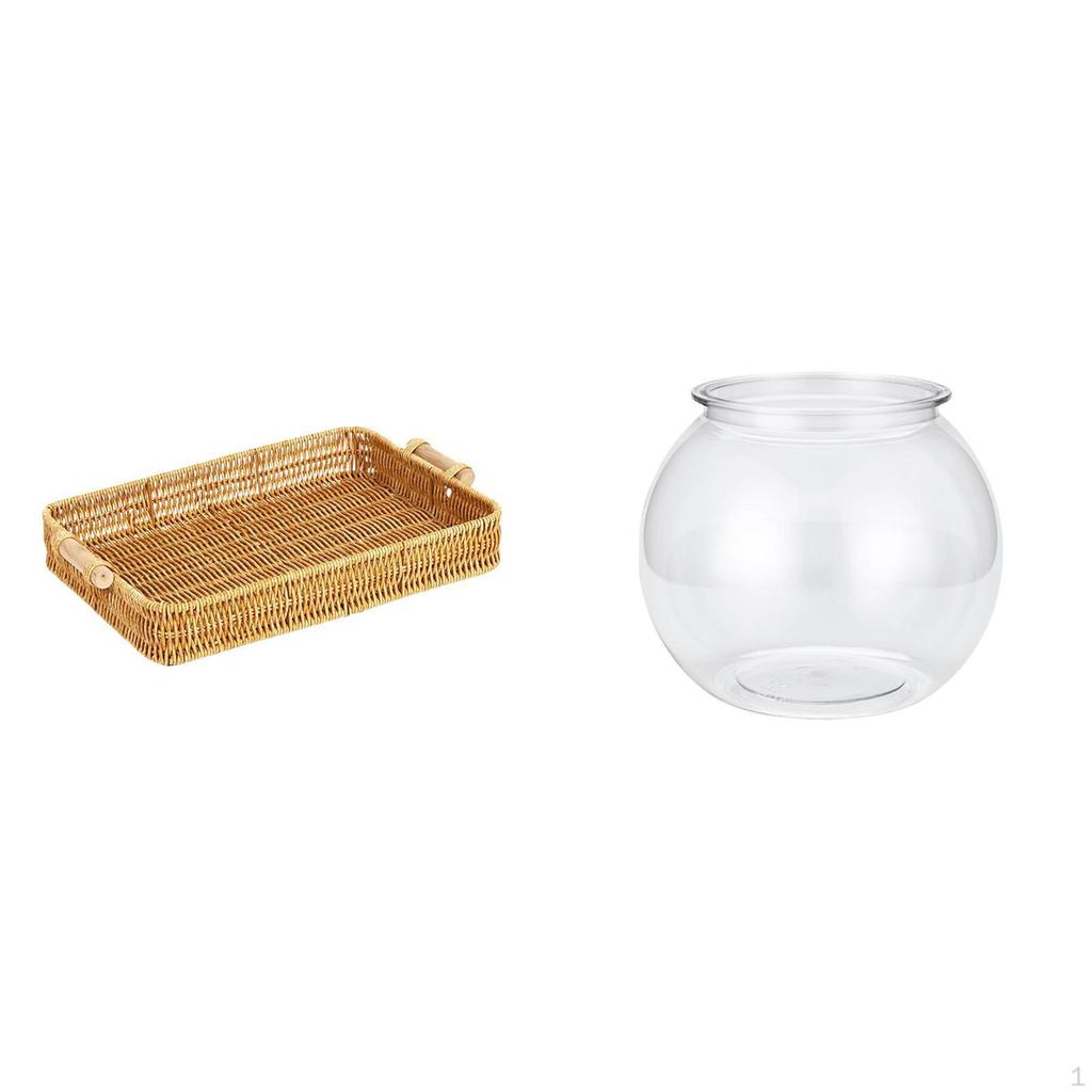 Woven Fruit Baskets Snack Serving Bowl for Desktop Transparent Small Tank Round Ornament