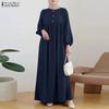 ZANZEA Women Casual Round Neck Solid Color Loose Long Sleeve Dress