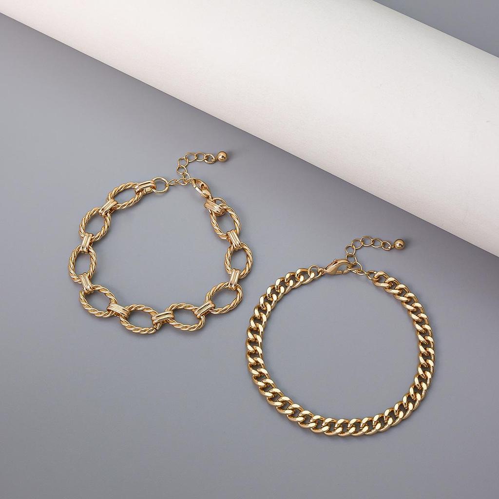 Versatile Four-Piece Multi-Layer Metal Chain Bracelet Set for Women - European and American Fashion