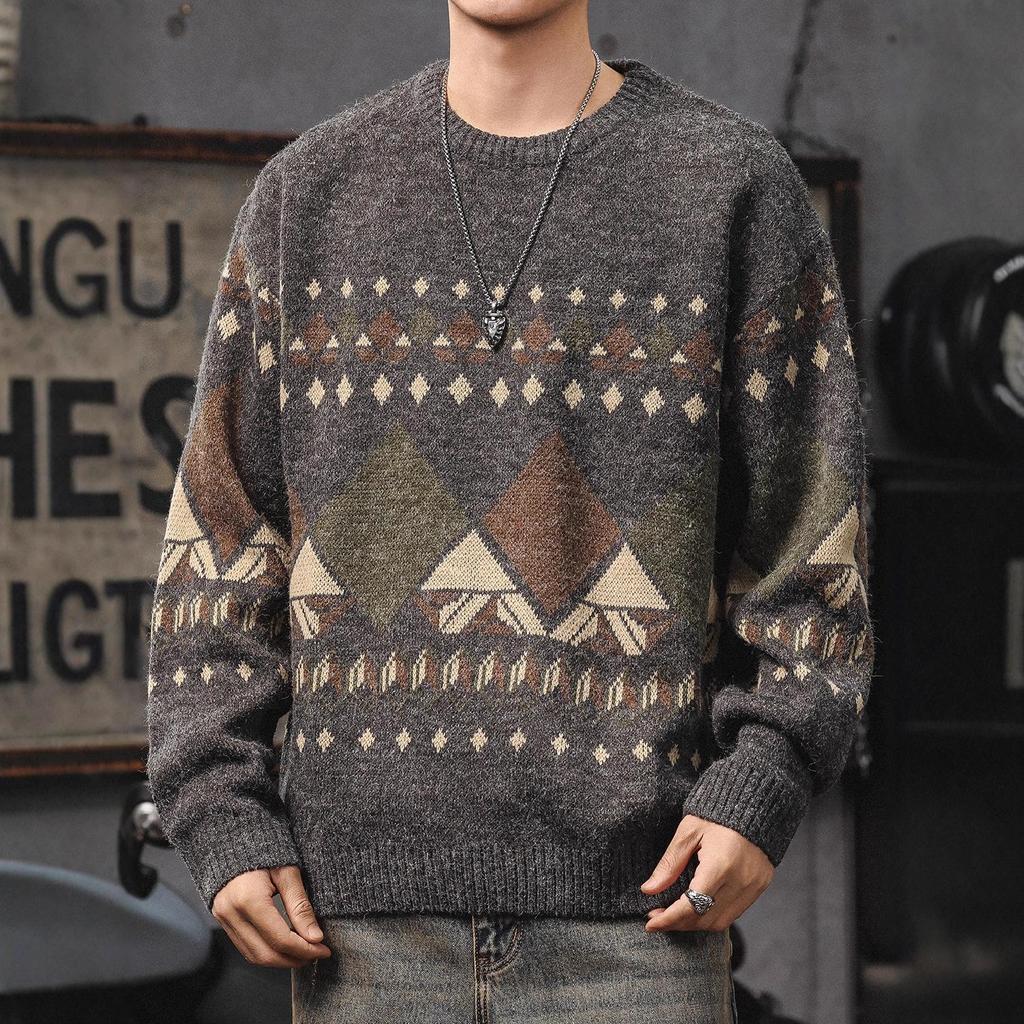 Herren Retro Ethnischer Dicker Strickpullover - Winter Übergröße Warme Schicht