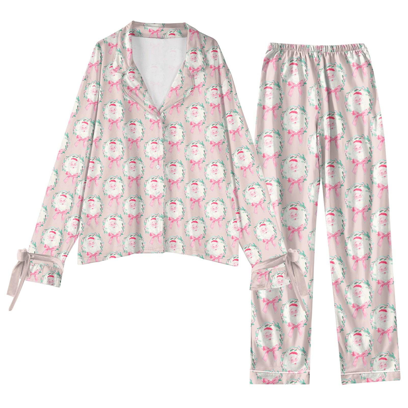 

Женский костюм из 2 предметов с принтом, топ на пуговицах с длинными рукавами, широкие брюки, комплект, пижамный домашний повседневный костюм L бежевый