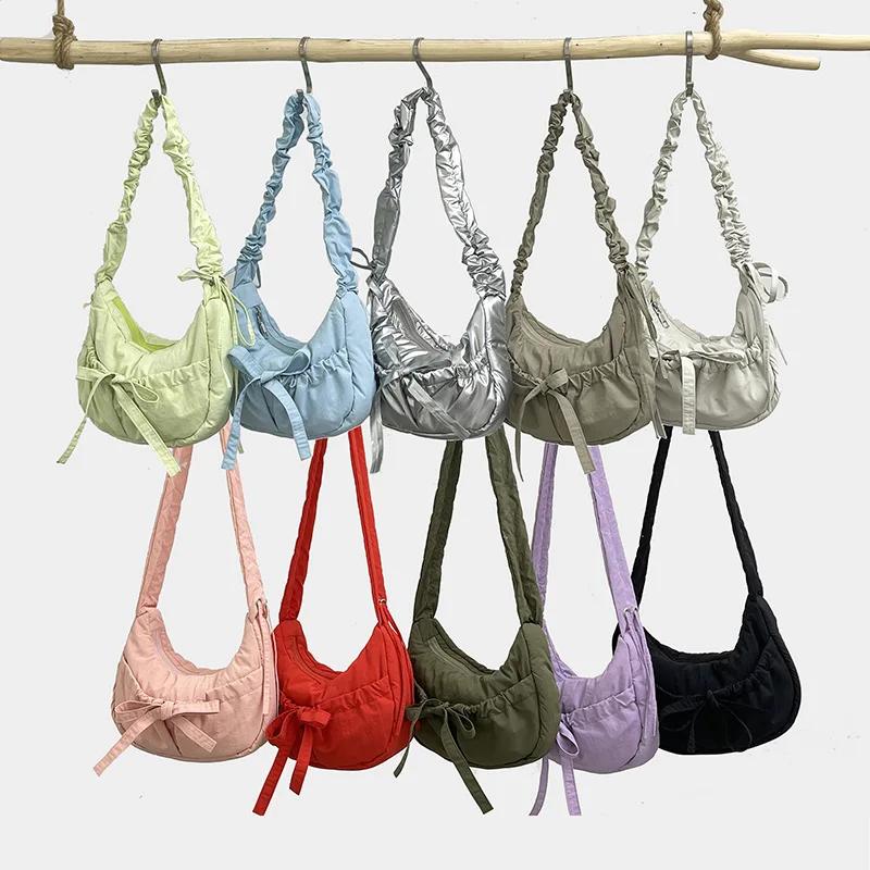 Casual Bowknot Women's Small Shoulder Bags Pleated Solid Color Ladies Underarm Bag Handbags Portable Female Crossbody Bag