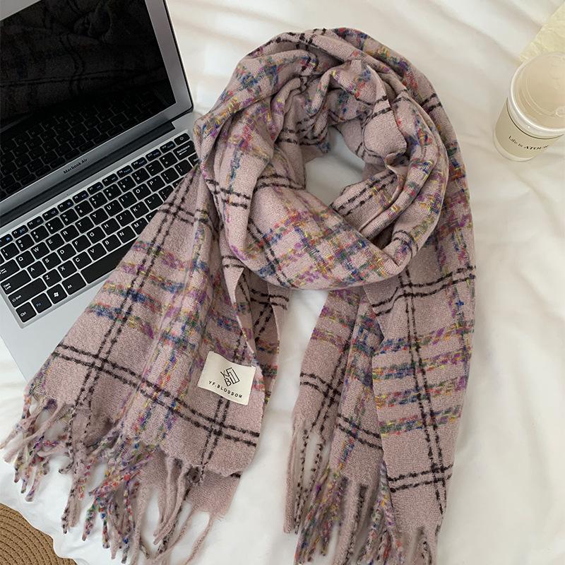 New imitation cashmere scarf women's winter high-end feeling small fresh plaid thickened warm shawl scarf