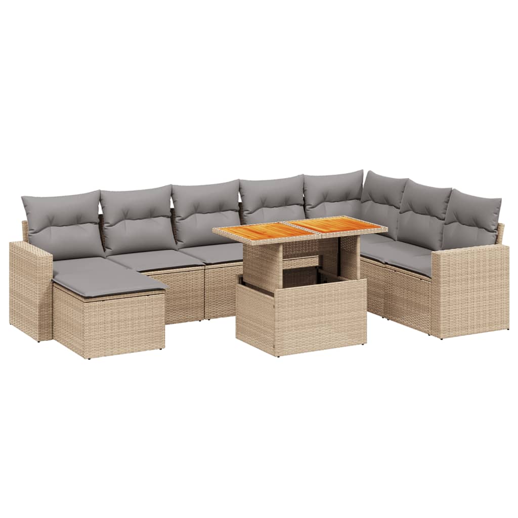 9 piece Garden Sofa Set with Cushions Beige Poly Rattan