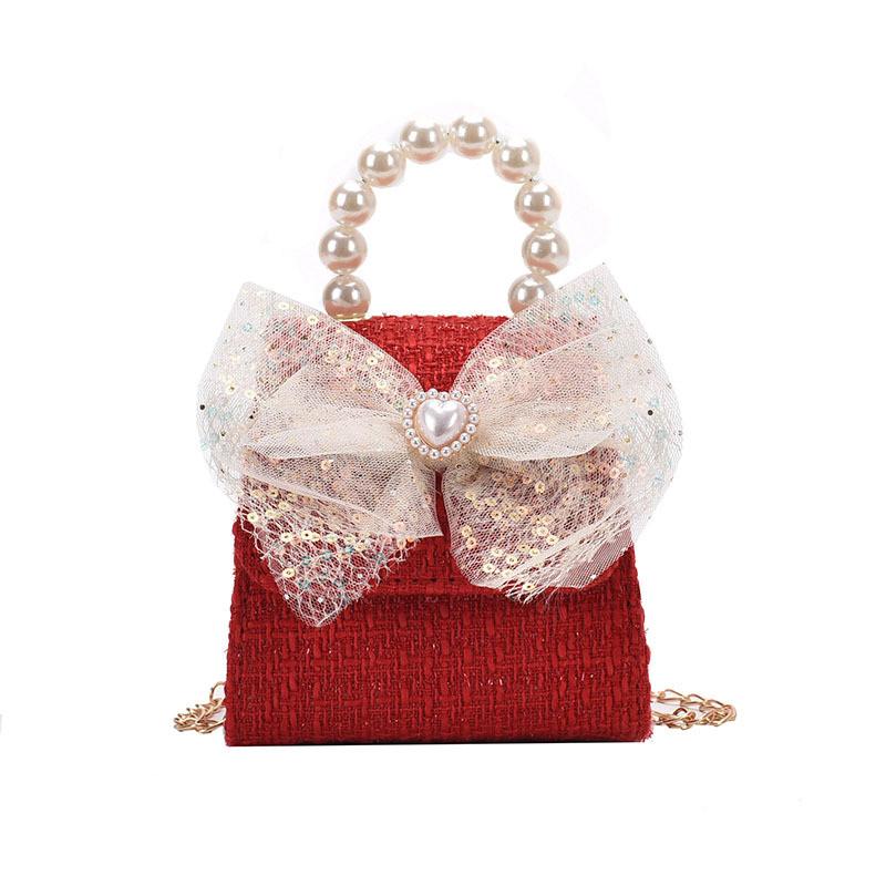 Stylish Children's Spring Lace Bow Handbag With Pearl Detailing For Girls And Boys