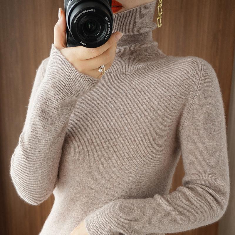 TIFICY Women's Fashion Casual Fall Winter Solid Color Print Long Sleeve High Neck Tops Women's Clothing Woolen Knitwear Sweaters