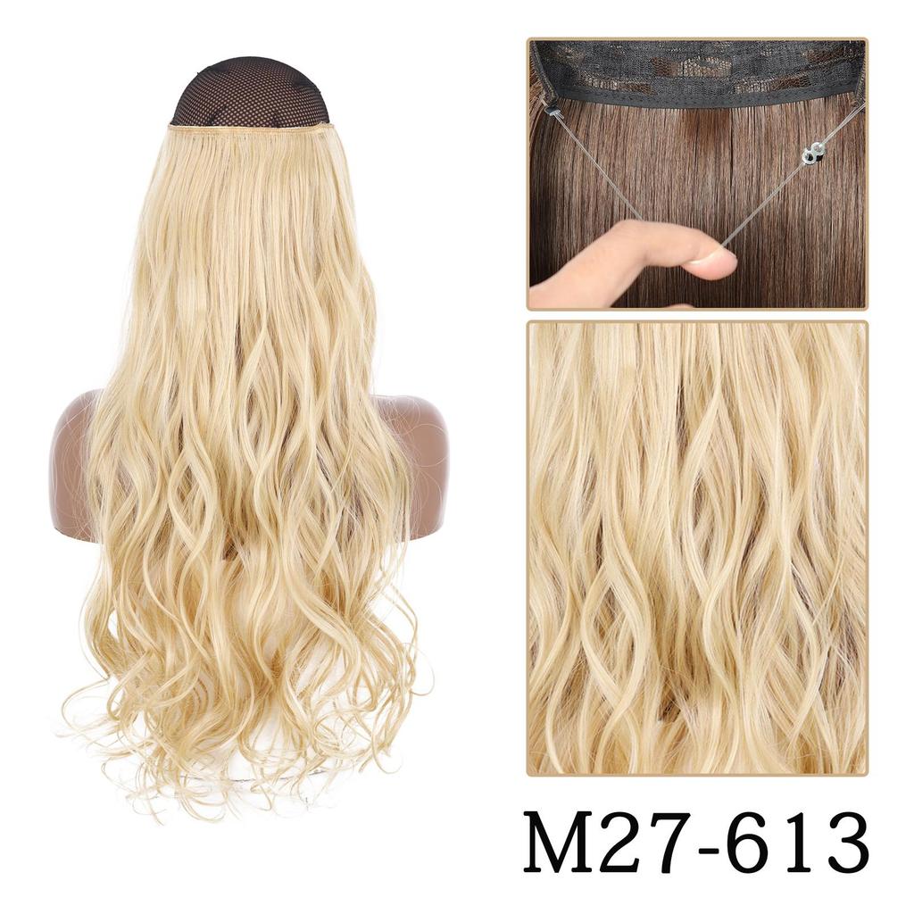 Long Wavy No Clip Hair Extensions Natural Black Brown Invisible Adjustable Synthetic Fiber Hairpiece for Women